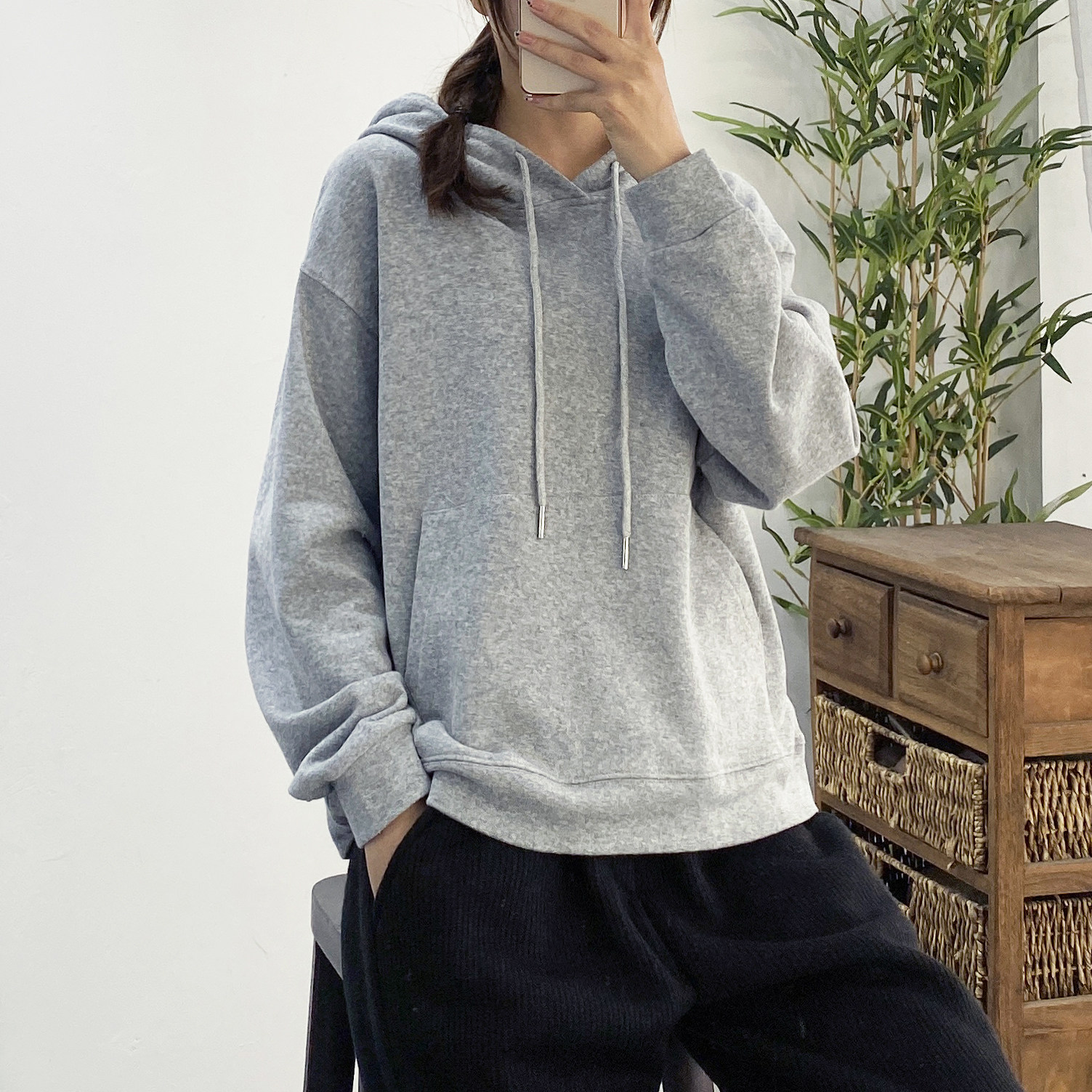 墨下初心2020秋冬简约文艺宽松纯棉大毛圈连卫衣