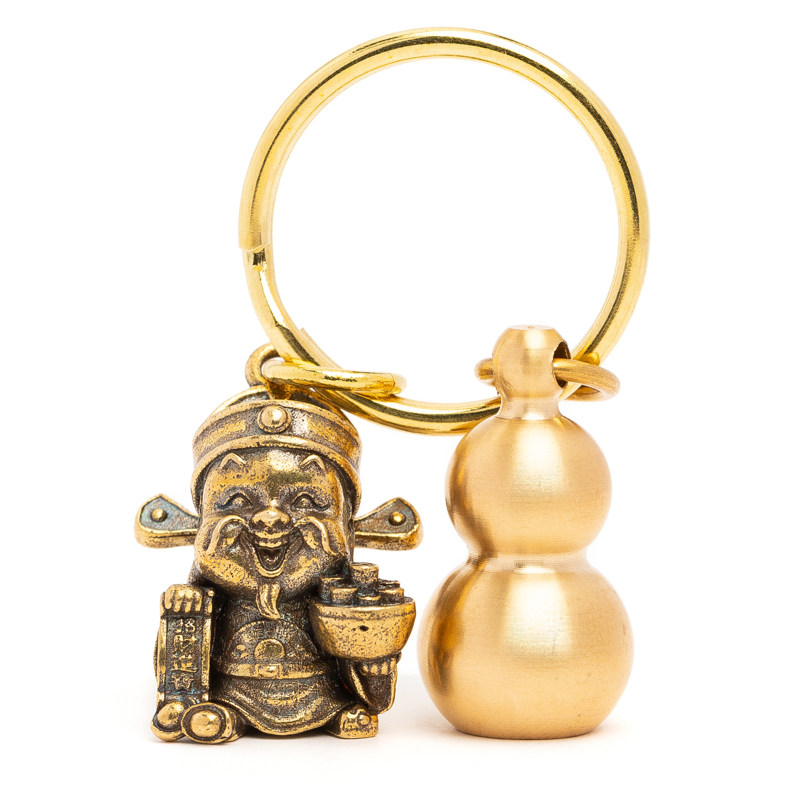创意进宝财神爷钥匙扣挂件复古黄铜聚财饰品手工钥匙扣