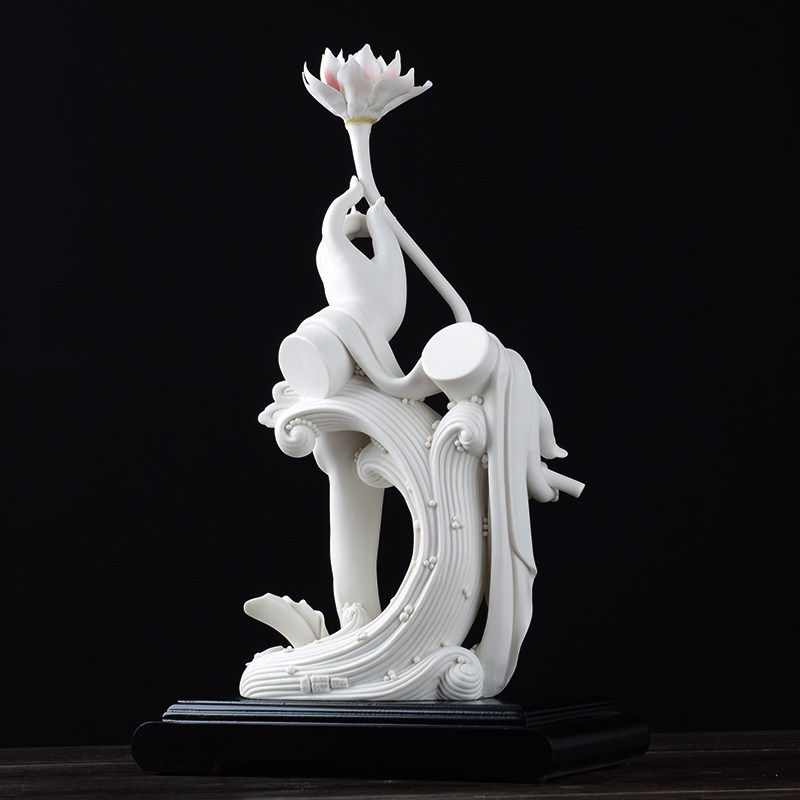 家居摆件德化白瓷佛手莲心大号玄关高档会所摆件