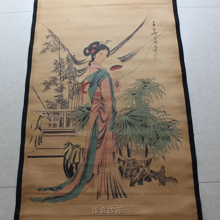 仿古字画国画复古人物卷轴古画女图客厅书房国画