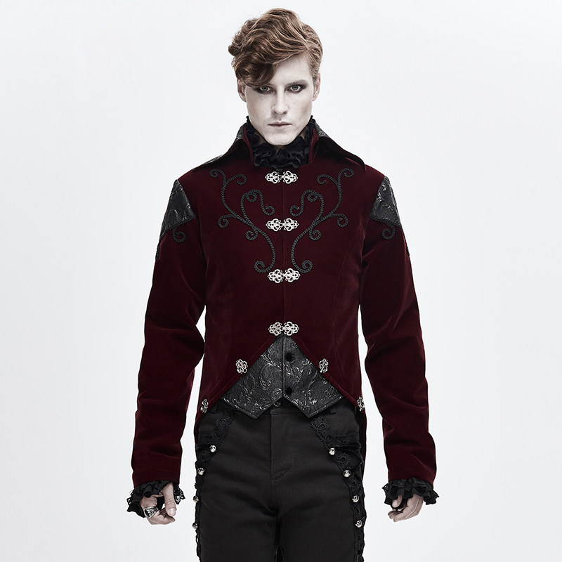 哥特男装刺绣翻领燕尾服秋冬中长外套贵族绅士风衣