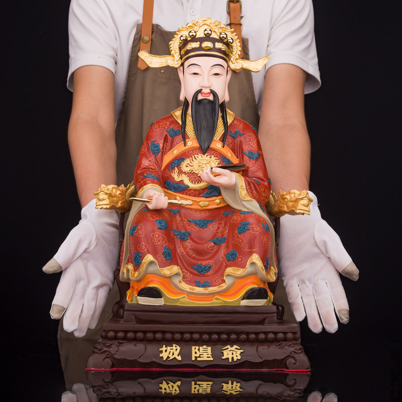 台湾盛凡城隍神像铜贴金彩王爷守护神城隍庙祠堂摆件