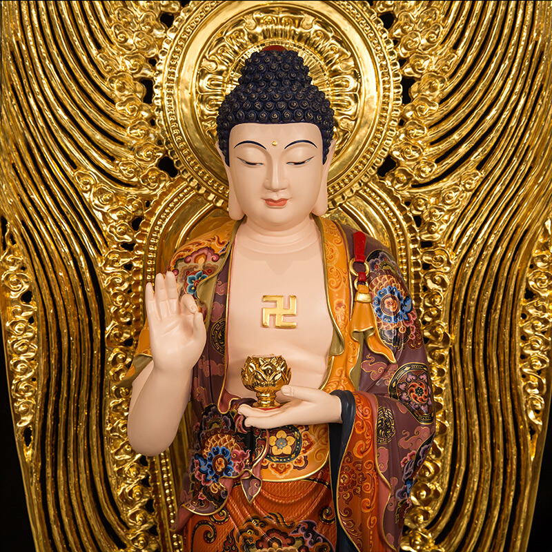 菩萨台湾盛凡西方三圣摆件铜鎏阿弥陀佛佛像观音摆件
