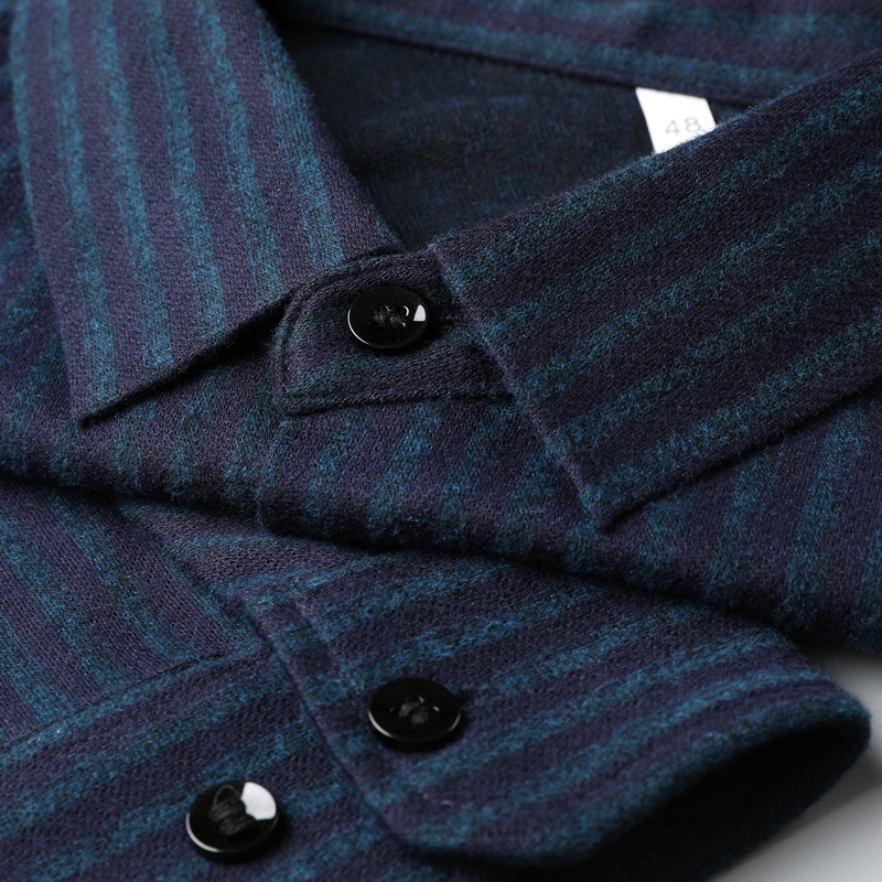 高端商务条纹衬衫 软糯绵羊毛混纺秋冬男士修身保暖打底长袖衬衣