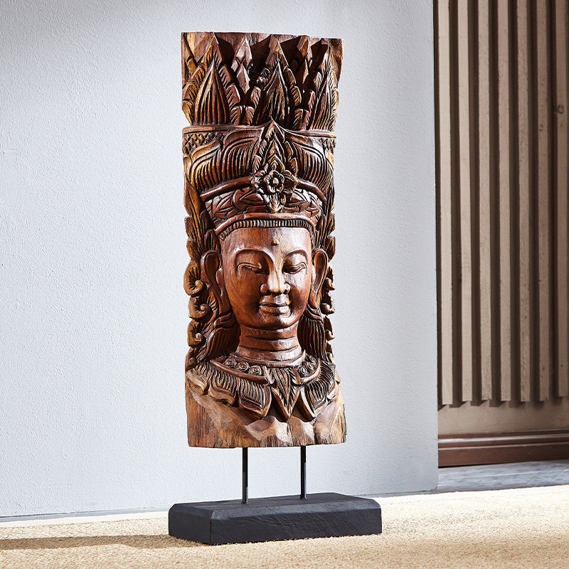 泰域泰国实木浮雕佛禅禅意头像摆件家居饰品东南亚摆件
