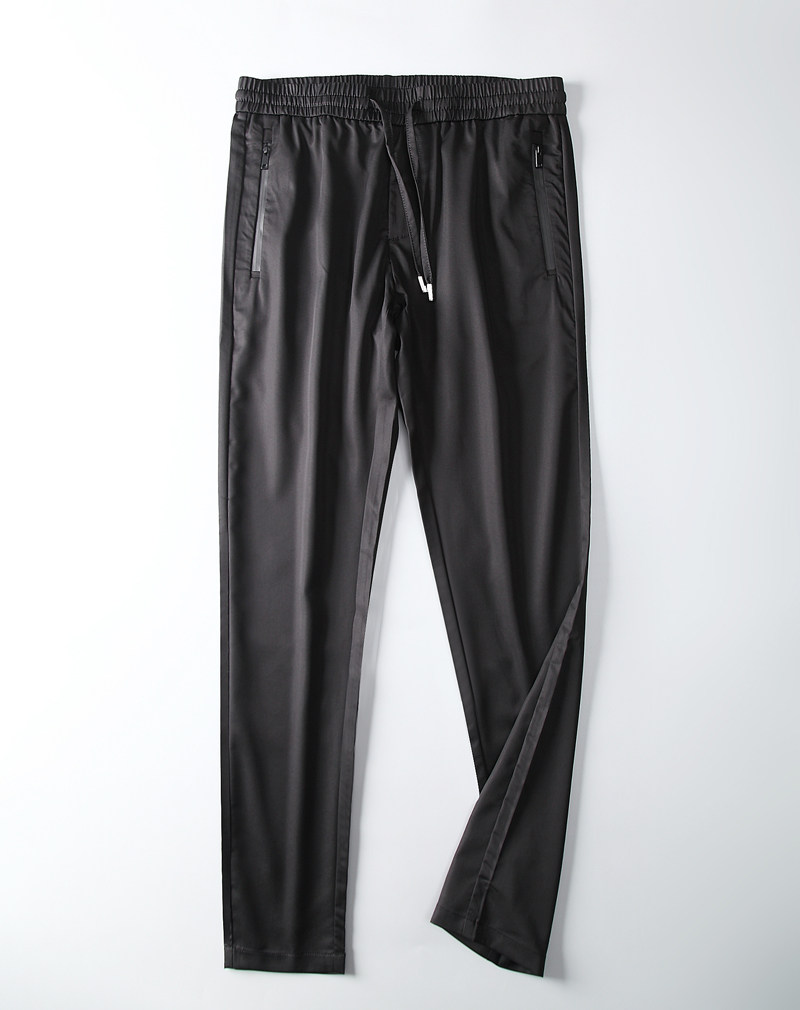 自然舒适裤子 夏季冰凉铜氨丝休闲裤拉链口袋抽绳直筒裤 男修身