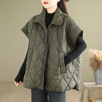 ເສື້ອຢືດຜ້າຝ້າຍທີ່ມີຂະໜາດໃຫຍ່ rhombus quilted cotton women's winter loose sleeveless vest vest quilted thickened vest jacket