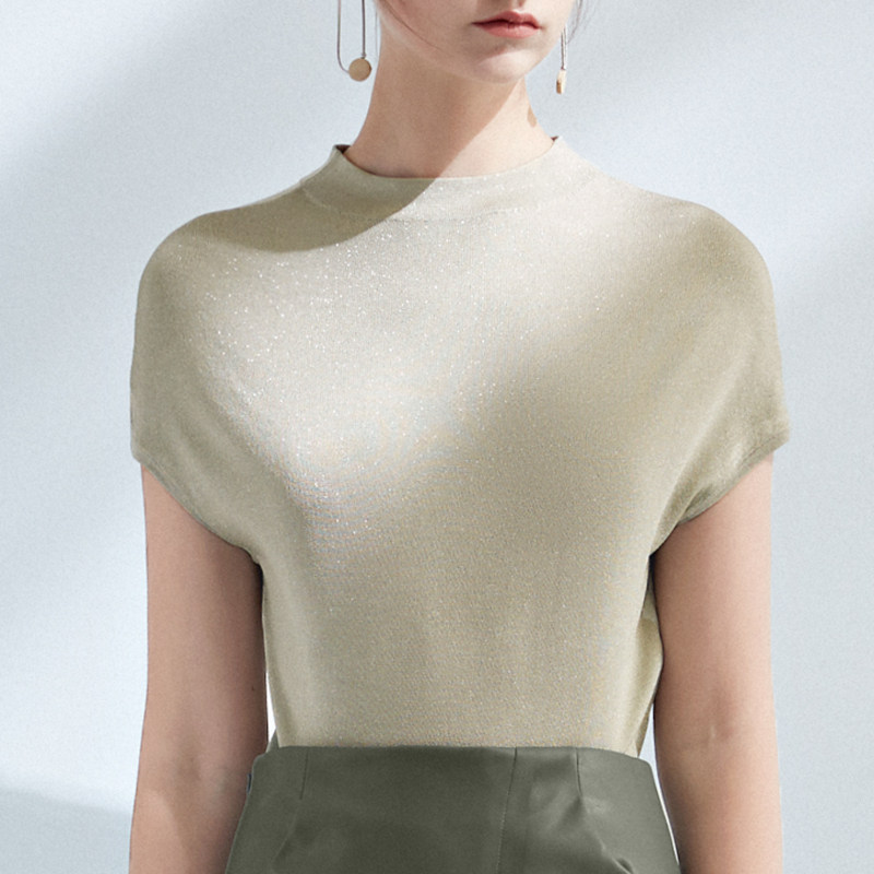 nexy.co奈蔻三木同款绿色针织衫女夏短袖修身气质毛针织衫