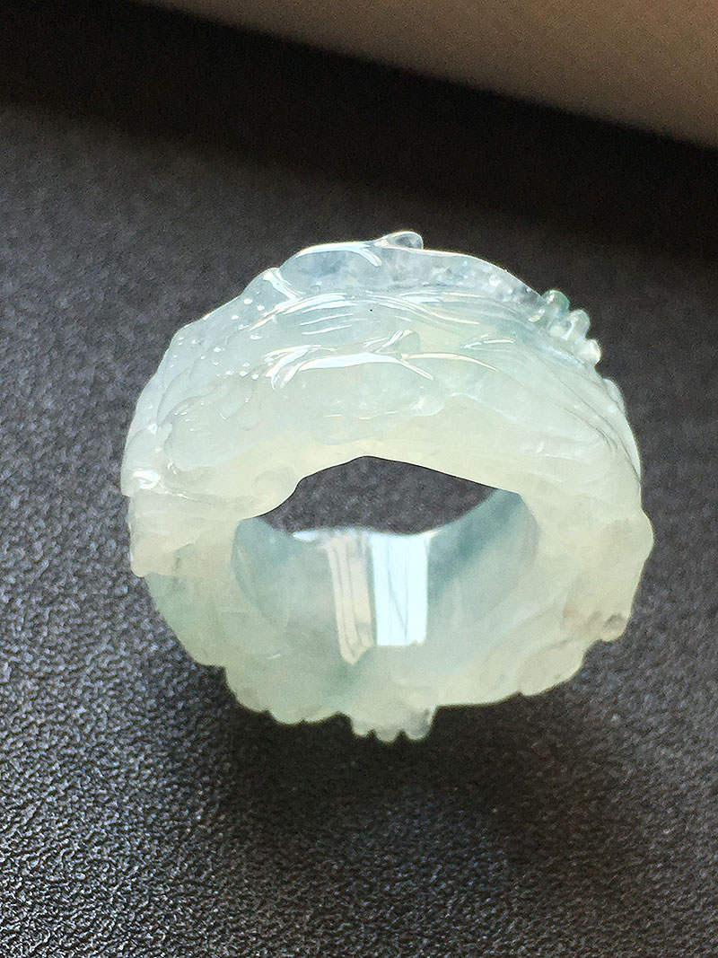 扳指缅甸翡翠高冰种精雕盘龙女款165mma货老种冰龙戒指