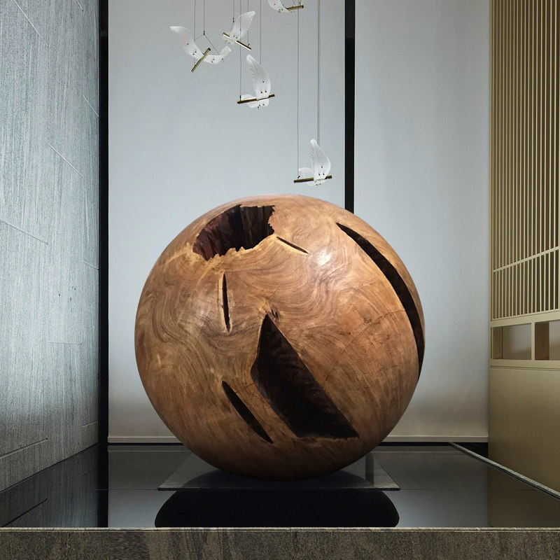 雕塑雕塑艺术艺术品大型实木木球落地摆件酒店大堂摆件
