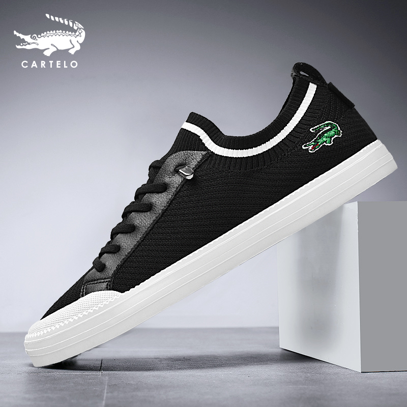 鳄鱼男鞋2022年新款夏季透气飞织鞋子男潮鞋百搭休闲平底帆布板鞋