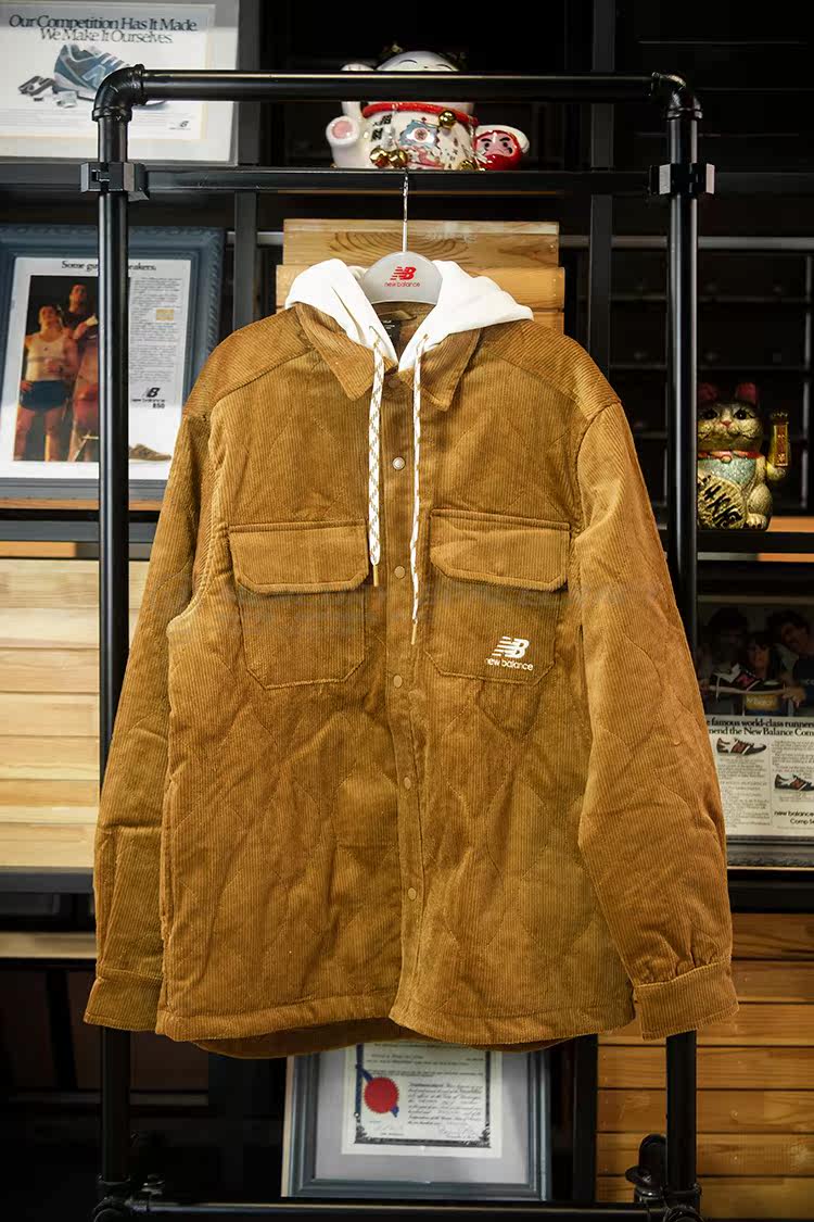 newbalance男女女款灯芯绒连帽棉服户外运动休闲外套运动茄克