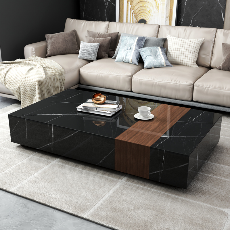 天然爵士大理石电视柜黑白长条地台极简客厅茶几电视柜