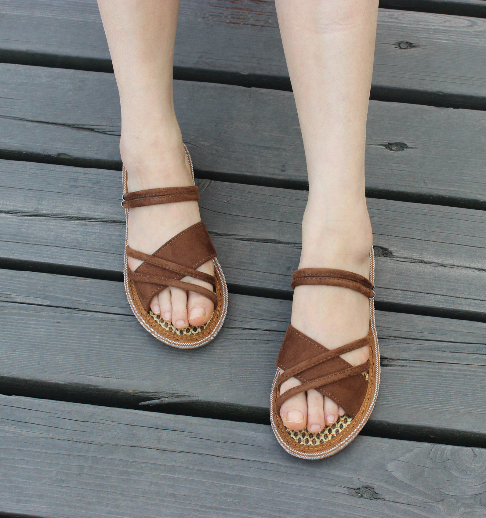 夏季新款透气吸汗牛筋防滑软底平底棕丝手工时尚休闲沙滩鞋