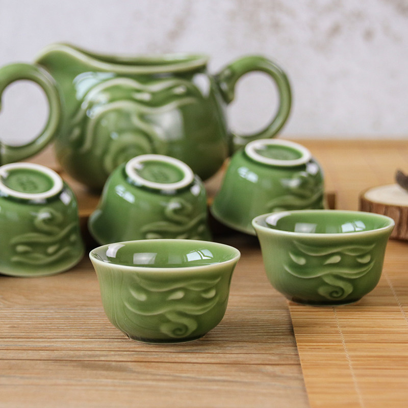 乾唐轩活瓷茶具行云流水1壶1茶海6杯陶瓷整套茶具礼盒装商务送礼