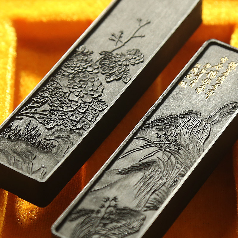 赋比兴国家非遗传人汪爱军制收藏10年老墨条套装棚顶松烟文房四宝套装