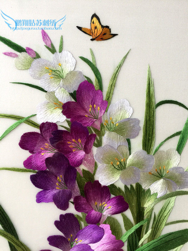 苏绣刺绣成品客厅挂画纯手工精品蝴蝶兰花卧室玄关餐厅高档礼品画