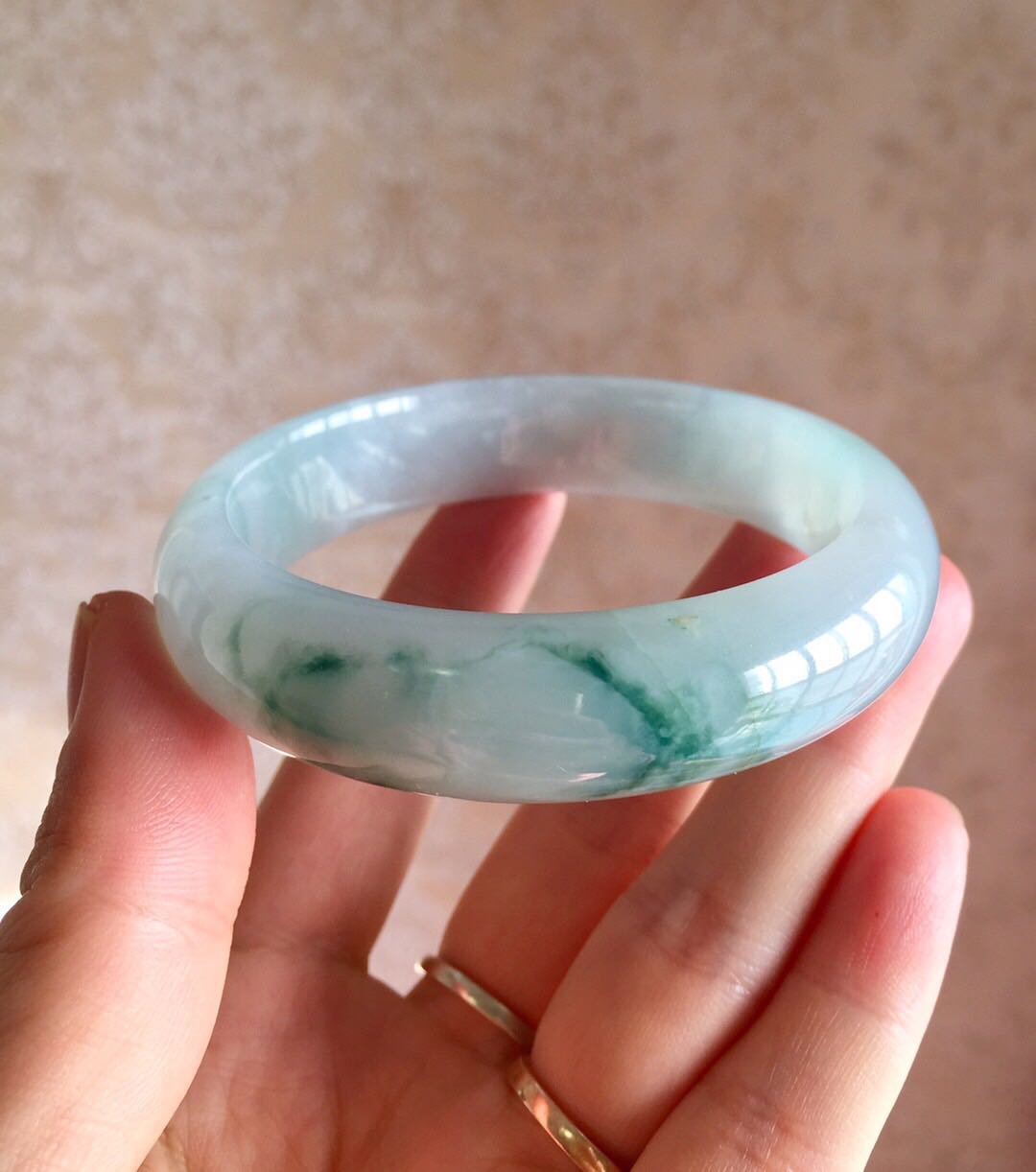 翡翠手镯老坑糯冰木那雪花棉飘蓝绿起胶飘花手镯