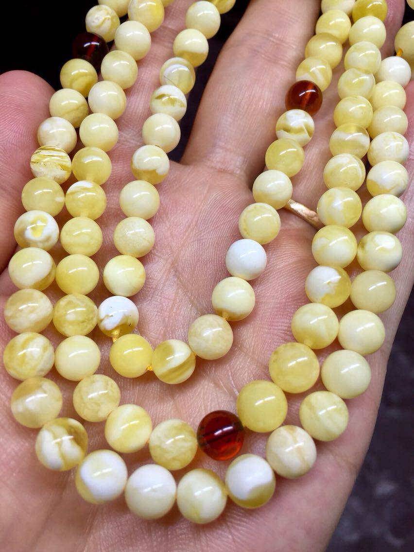 俄料琥珀蜜蜡金绞白白花6mm7mm22.63克手链项链项链