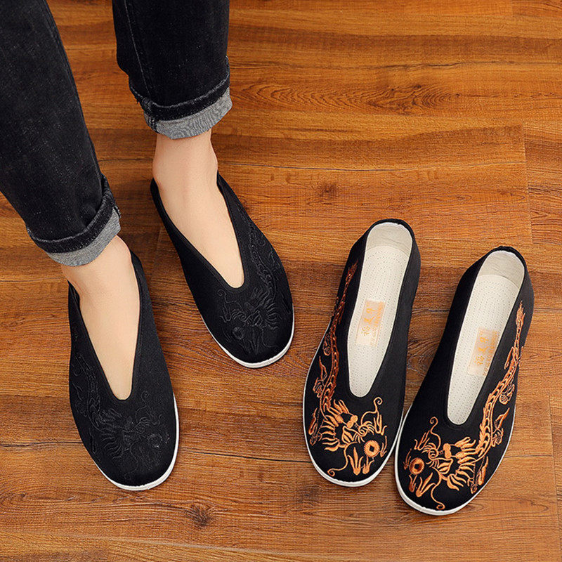 老北京布鞋中国国风复古中式刺绣圆口透气传统老头布鞋
