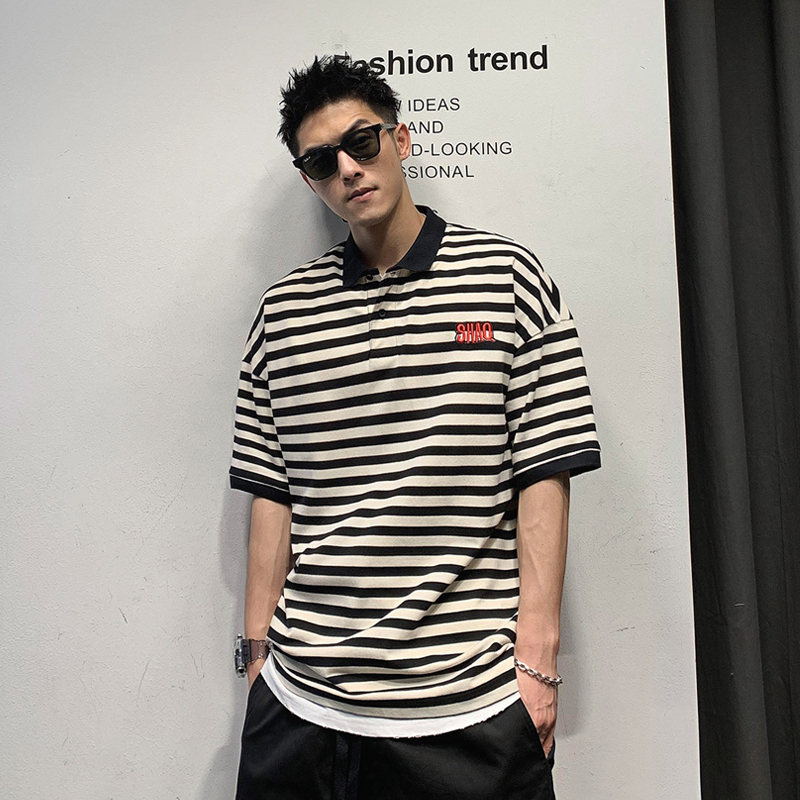 徐太浪条纹polo衫短袖t恤男夏季新款ins潮流百搭美式青年翻领上衣