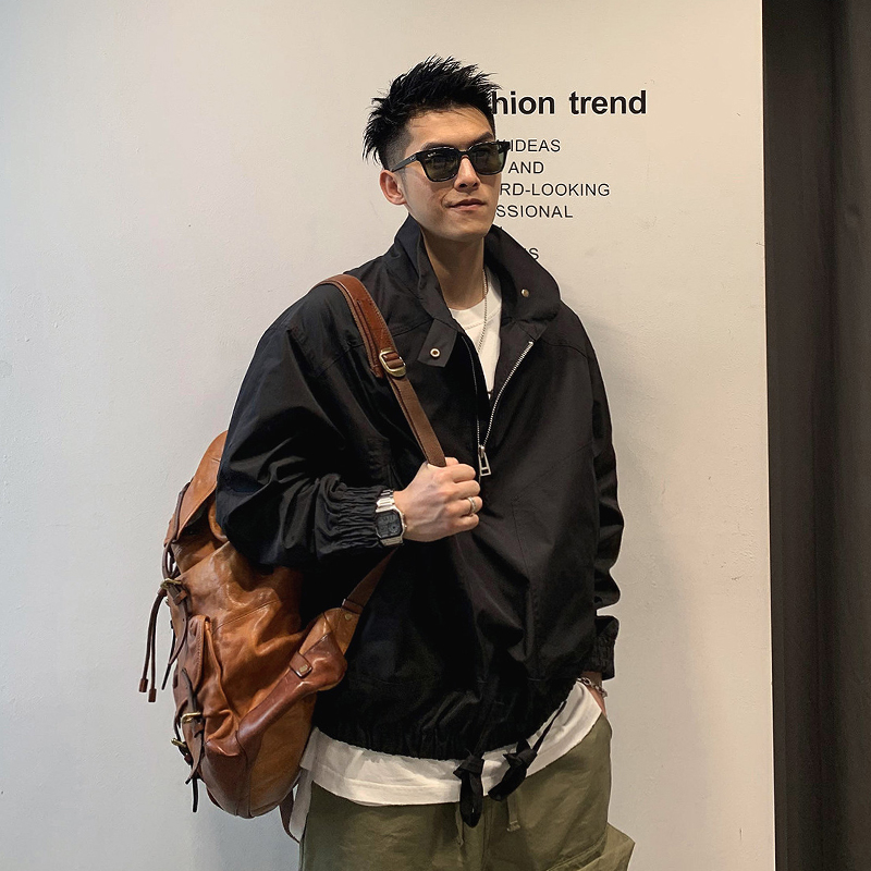 徐太浪半拉链工装教练夹克男立领无帽原宿风外套美式炸街潮牌上衣