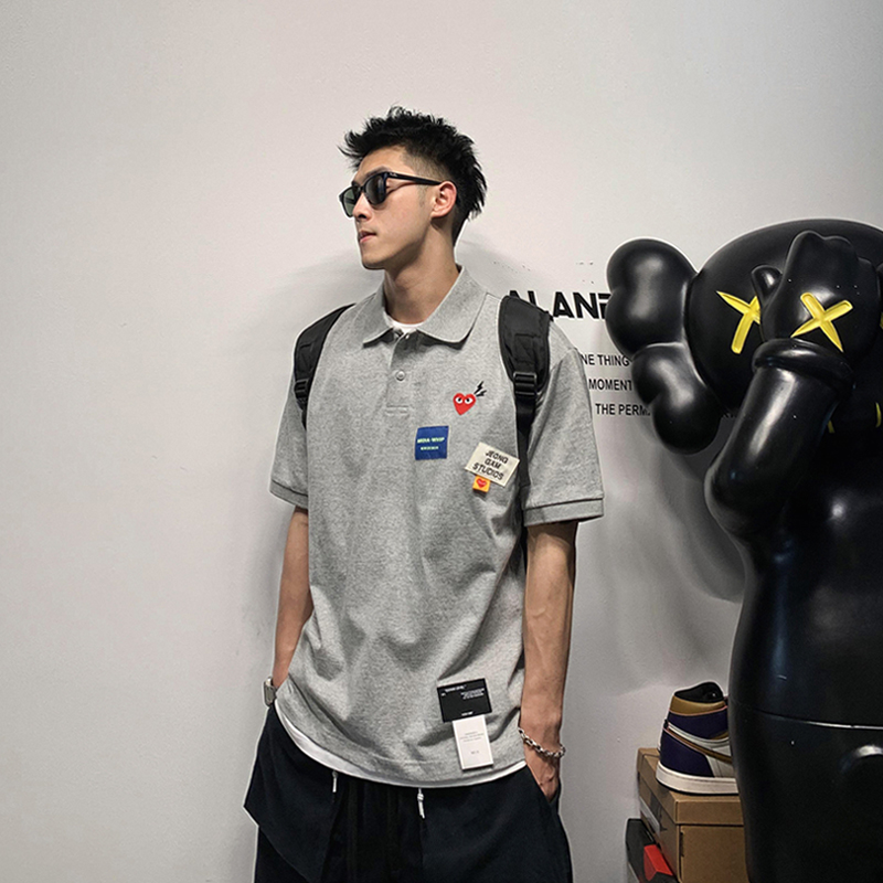 徐太浪设计感修身polo衫短袖男美式chic青年上衣夏季百搭有领t恤