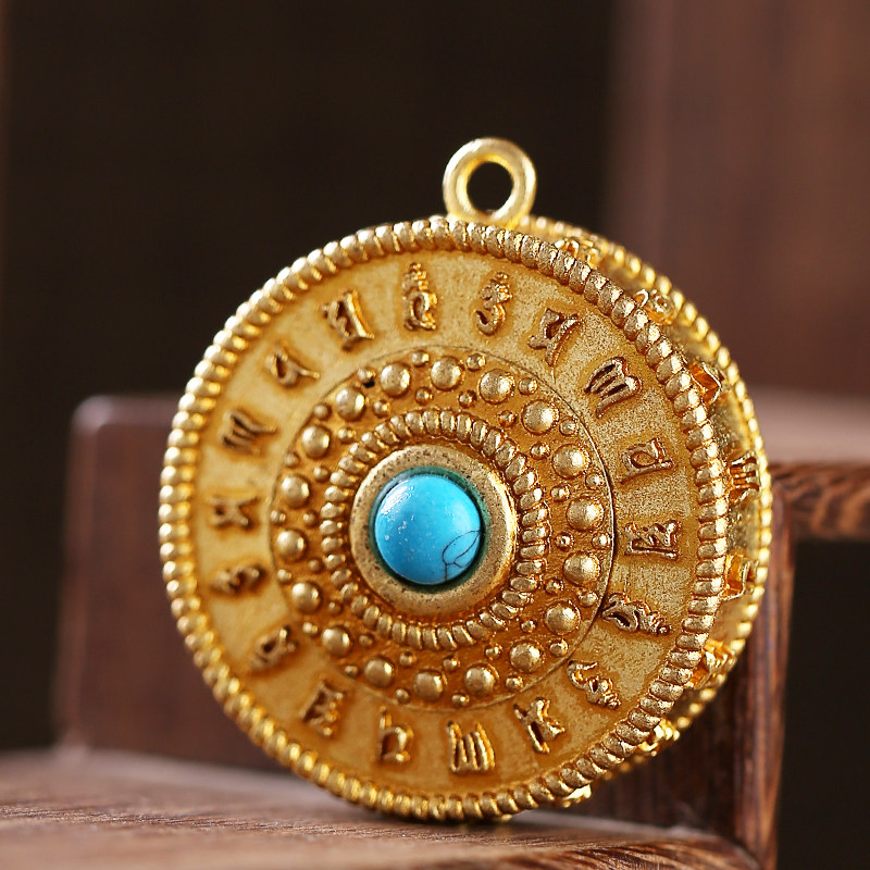 憬鸿大明随身法器圆形吊坠乌盒咒嘎真言西藏项坠