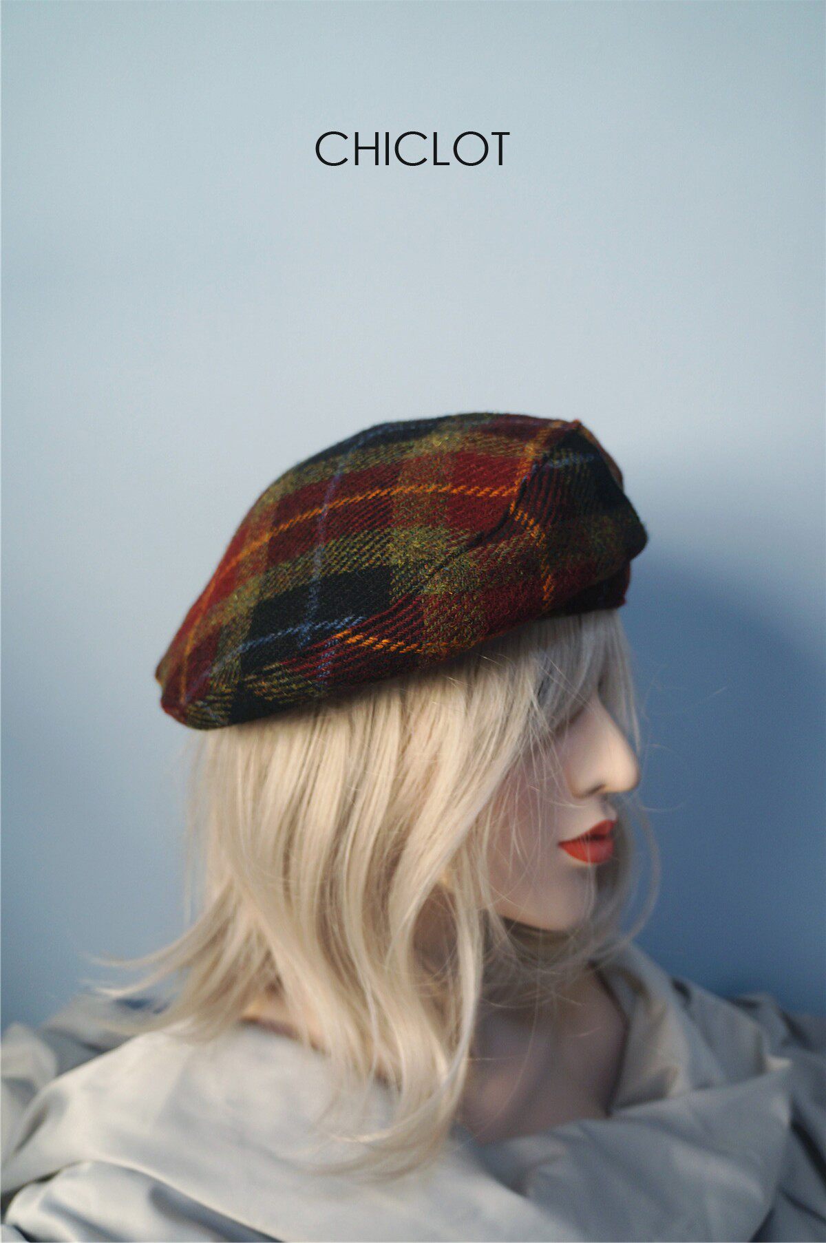 chiclotharristweed哈里斯花呢格纹苏格兰羊毛贝雷帽女画家帽子