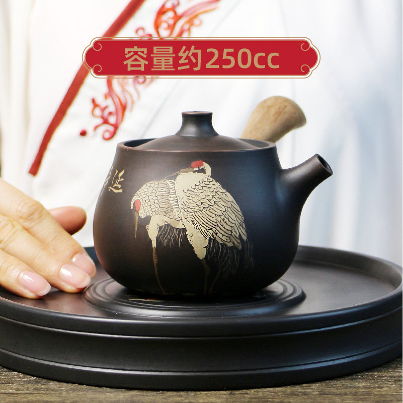 紫陶建水云南凤凰印作品泛舟仙鹤舒得唐羽壶典藏茶壶