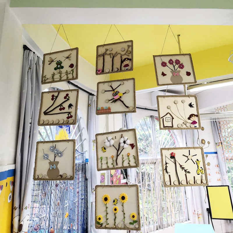 幼儿园环创材料装饰吊饰森系田园风教室成品手工走廊自然木艺画框