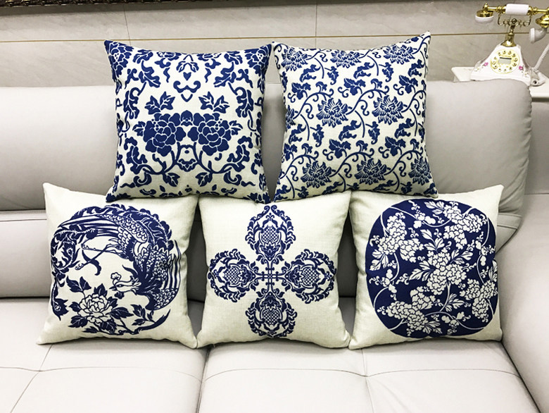 靠垫青花瓷抱枕含芯沙发靠背椅子办公室腰垫腰枕包靠垫