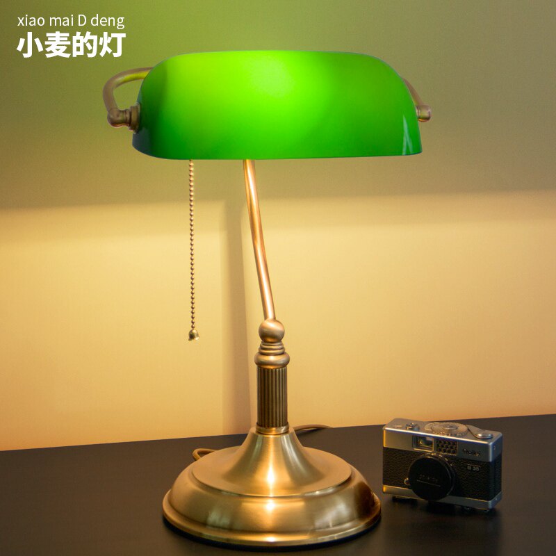 全铜上海台灯民国国风玻璃绿色复古欧式银行家装饰台灯