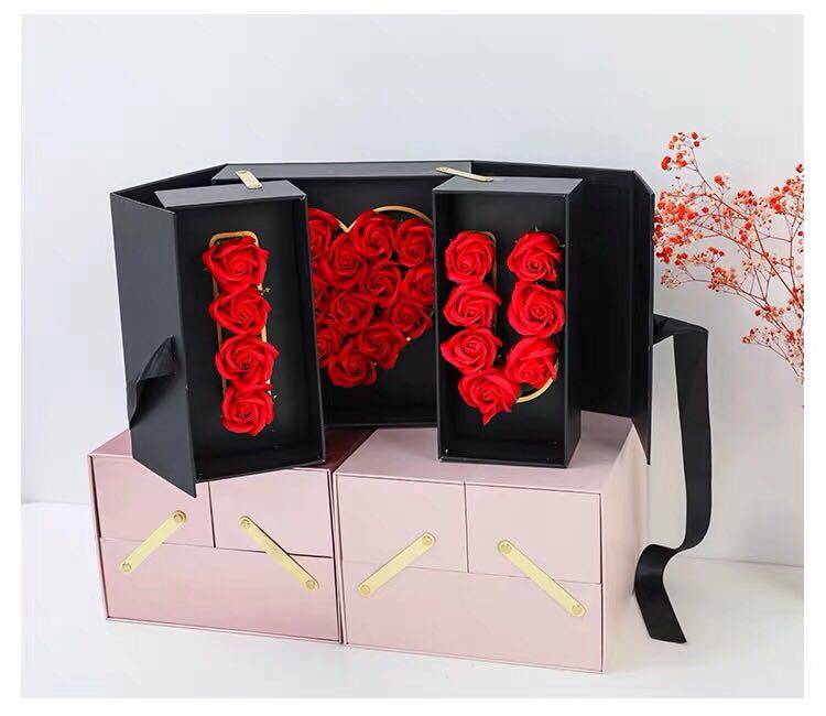 生日礼盒合体love盒玫瑰花礼盒透明鲜花盒七夕永生花包装盒纸盒子