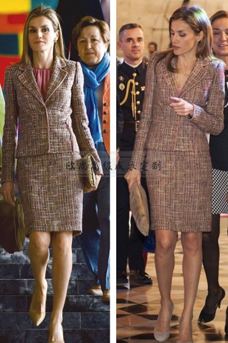 高端定制莱蒂齐亚西班牙王后同款粗花呢套装裙女修身显瘦端庄大方