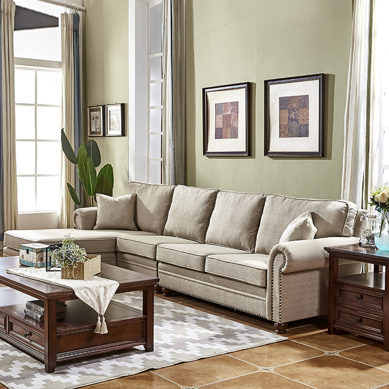 沙发美式布艺沙发贵妃组合转角三人人小户型客厅布艺沙发