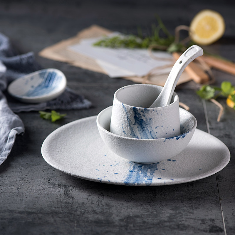 北欧风简约餐具陶瓷西餐盘子菜盘碟子家用饭碗茶水杯创意磨砂餐具