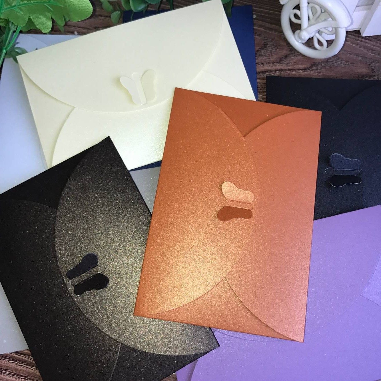 珠光信封大号蝴蝶粉色高档卡片封袋创意浪漫信封