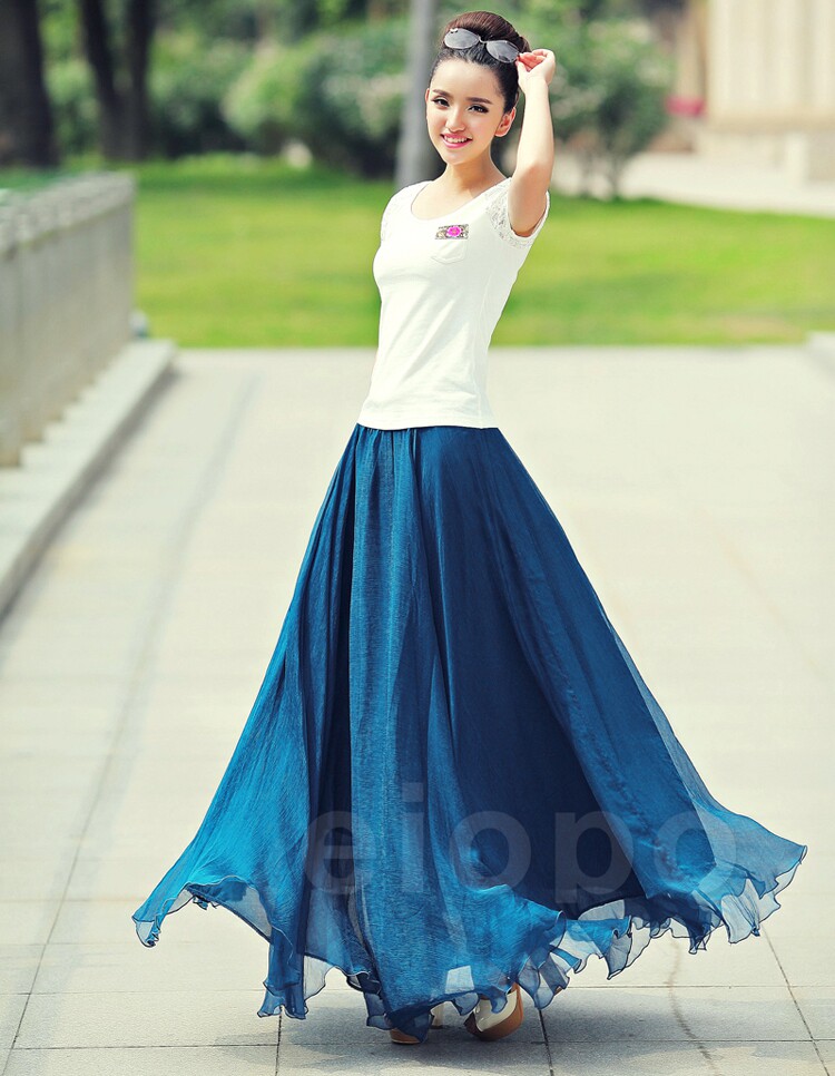 波西米亚大摆沙滩半身长裙2016春装新款雪纺长裙夏季高腰半身裙女