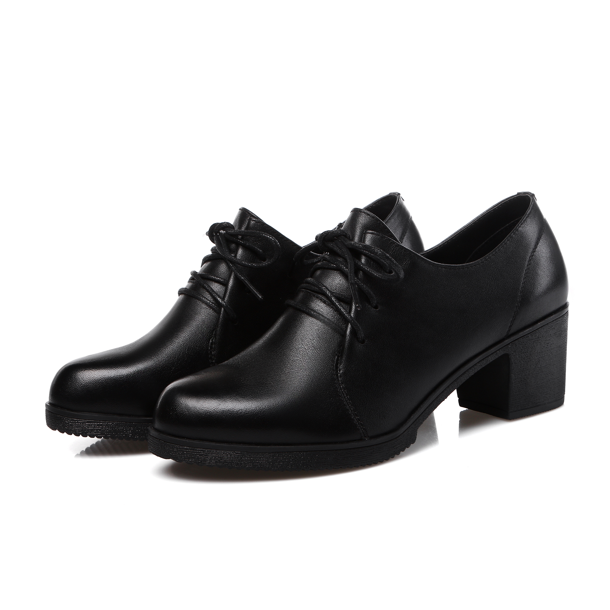 蜘蛛王跟单鞋女真皮中跟皮鞋冬季加绒妈妈鞋软单鞋