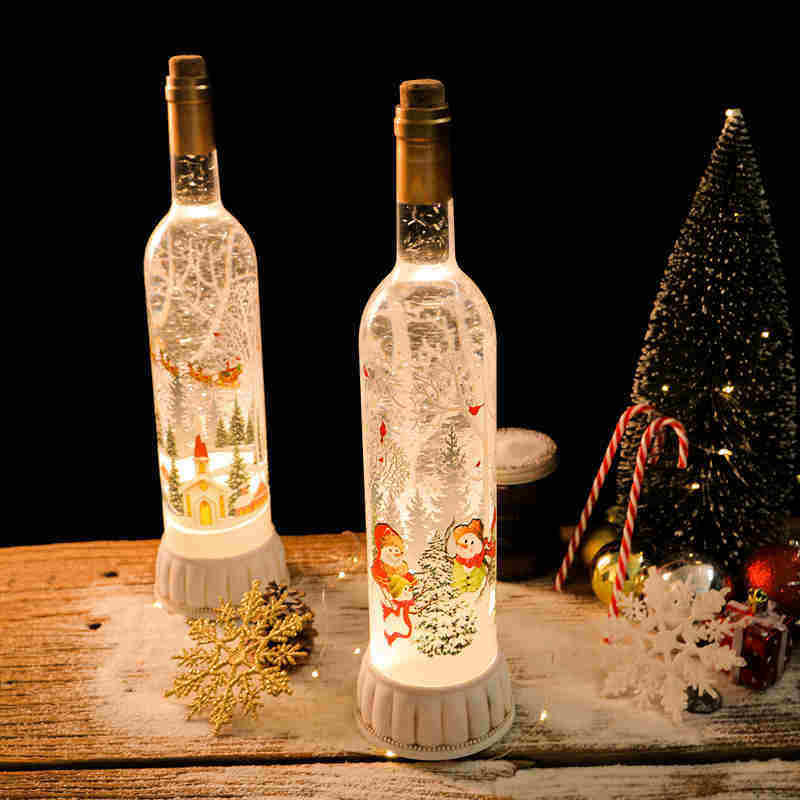 圣诞节饰品场景布置酒瓶摆件雪花酒吧气氛店面圣诞装饰品