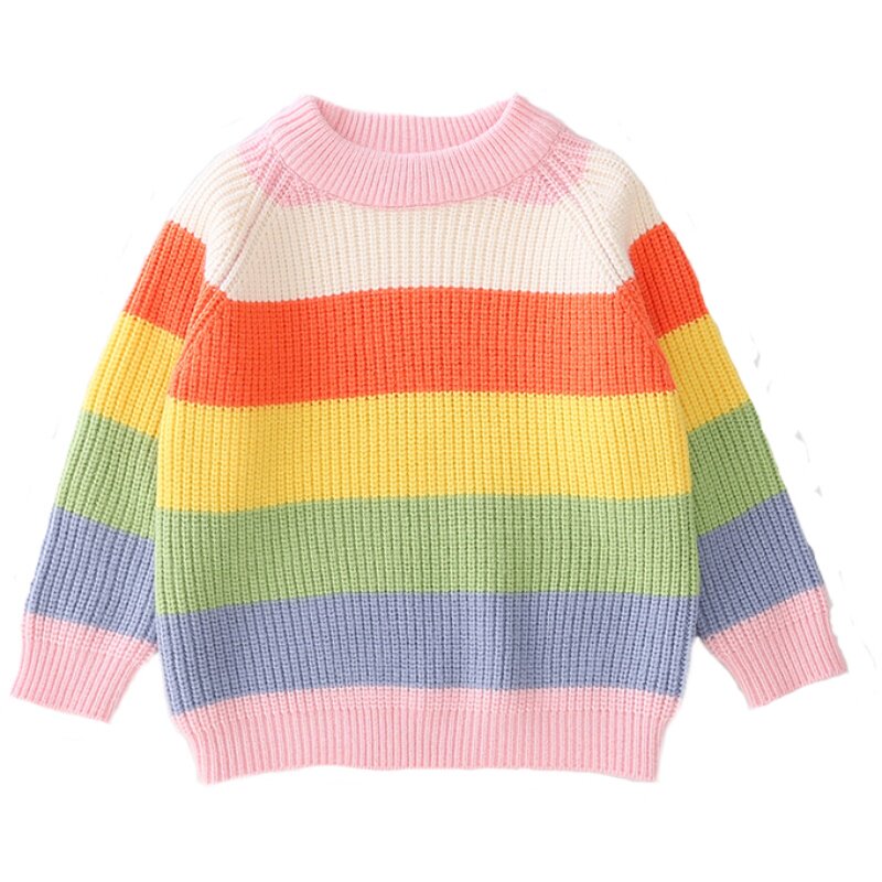 女童洋气毛衣2022春秋新款儿童童时尚彩虹条纹毛衣