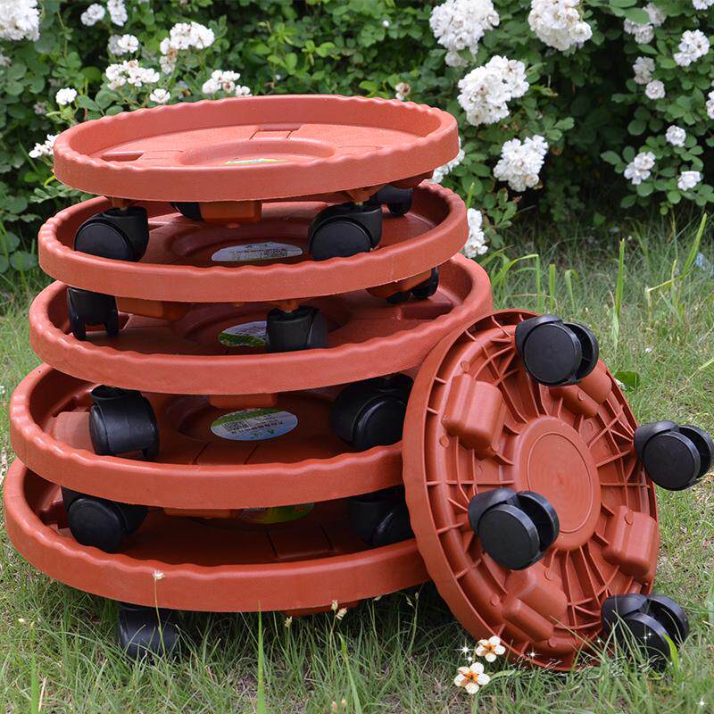 塑料花盆托盘圆形加厚树脂移动托盘万向轮花盆底座带轮接水盘花托