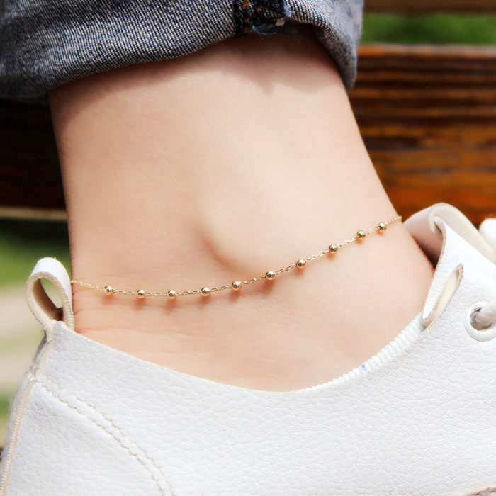 脚链14k黄金精致时尚珠珠圆珠au585金脚环金脚链脚饰