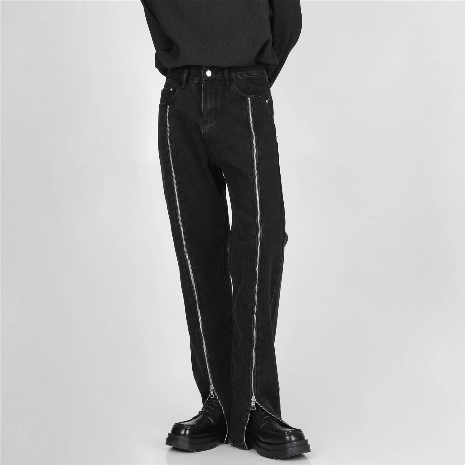 BOB 山本耀司风小众拉链设计拖地直筒牛仔裤轻熟风暗黑禁欲系长裤