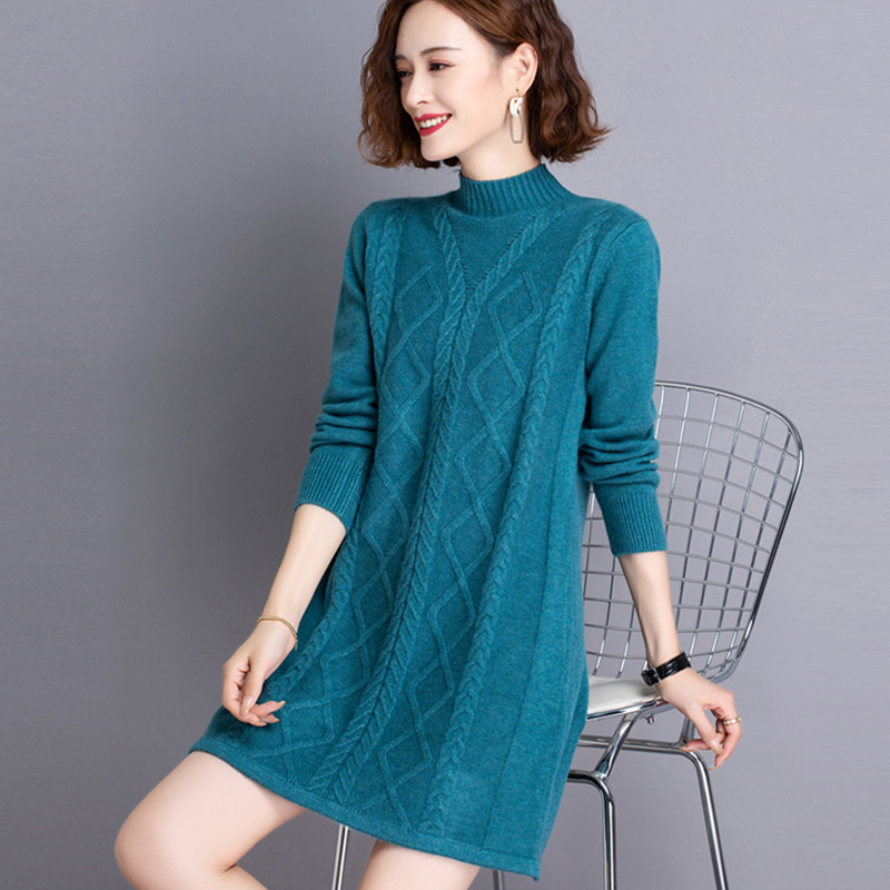 秋冬加厚爆款针织连衣裙中长2020新宽松显瘦纯毛衣