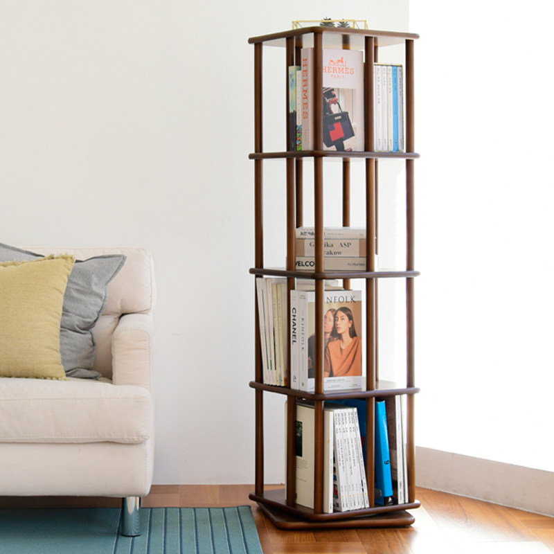 旋转书架实木360度书柜置物架落地学生简易收纳书架