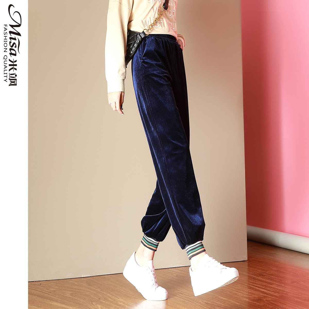 秋冬新款加绒加厚金丝金丝绒绒裤子女高腰垂感休闲裤