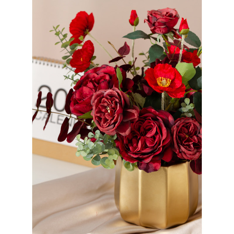 红色玫瑰花假花客厅桌面插花花艺仿真花花花束仿真花