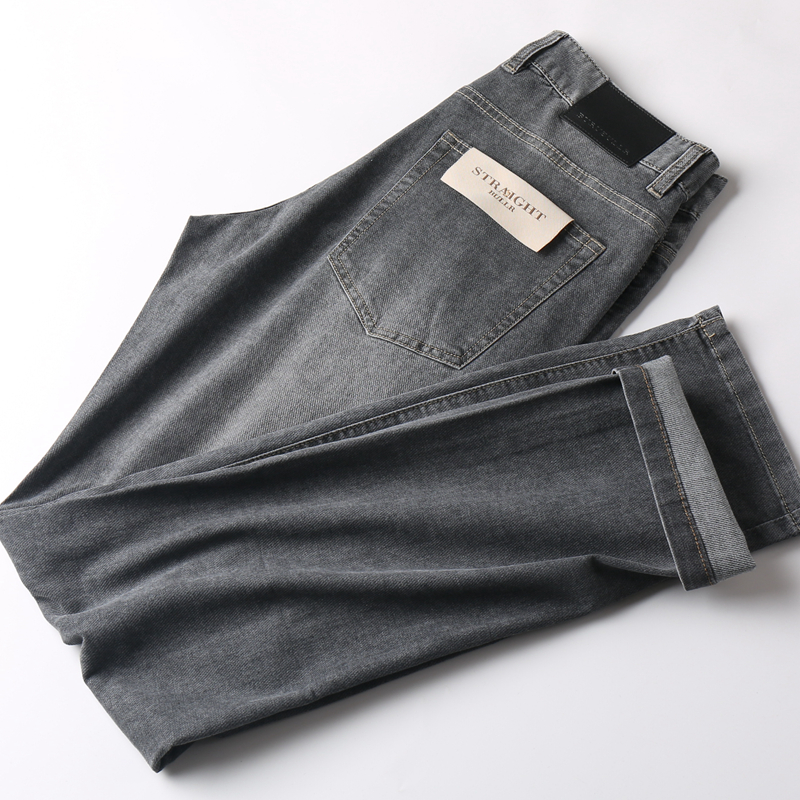 舒适莫代尔棉男士牛仔裤高端质感烟灰色水洗超薄弹力宽松直筒牛仔